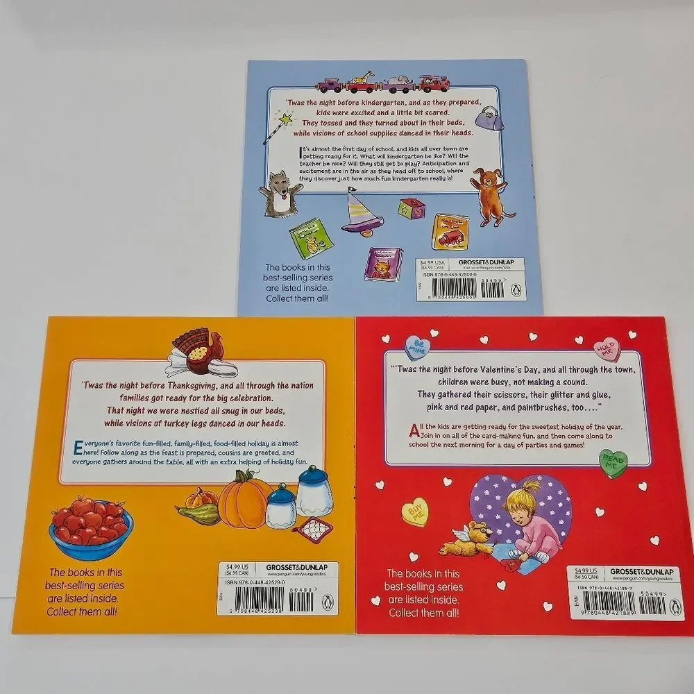 Night Before Valintine's, Thanksgiving, Kindergarten Book Bundle Good Condition